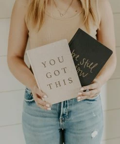 Sweet Water Decor Be Still And Know - Grey + Gold Fabric Journal