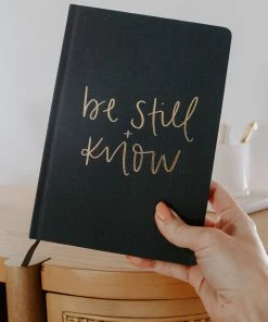 Sweet Water Decor Be Still And Know - Grey + Gold Fabric Journal
