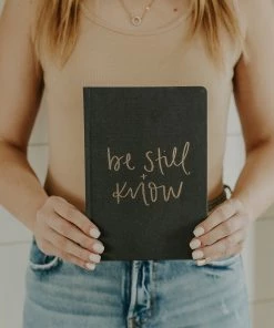 Sweet Water Decor Be Still And Know - Grey + Gold Fabric Journal