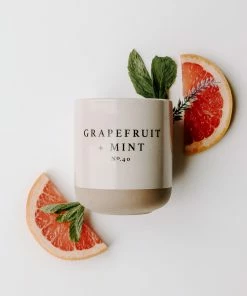Sweet Water Decor CANDLES + REEDS Grapefruit And Mint Soy Candle - Cream Stoneware Jar - 12 Oz