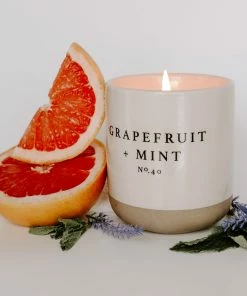 Sweet Water Decor CANDLES + REEDS Grapefruit And Mint Soy Candle - Cream Stoneware Jar - 12 Oz