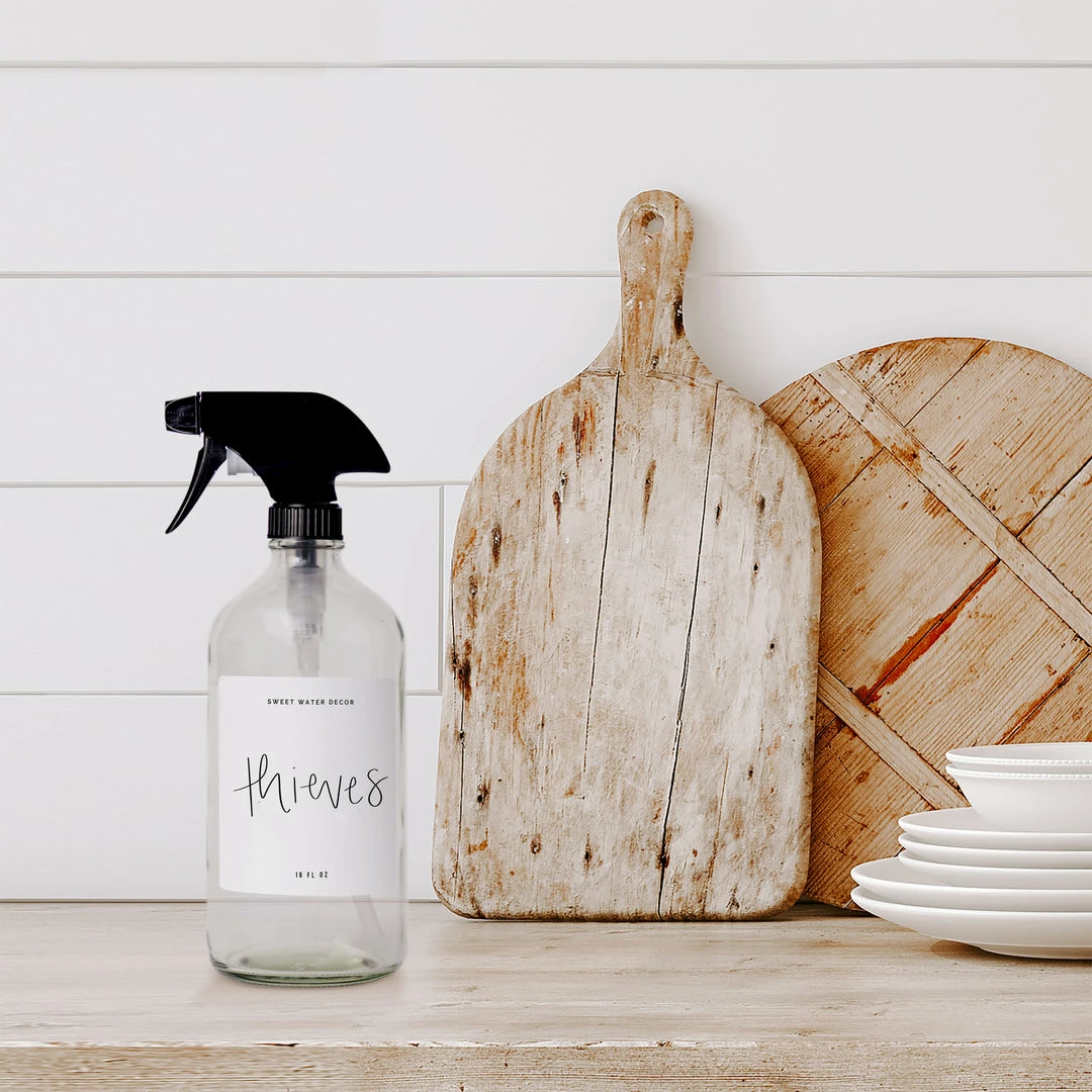 Outlet π Sweet Water Decor SPRAY BOTTLES 16oz Clear Glass Thieves Spray Bottle - White Label π 3 Sweet Water Decor SPRAY BOTTLES 16oz Clear Glass Thieves Spray Bottle - White Label