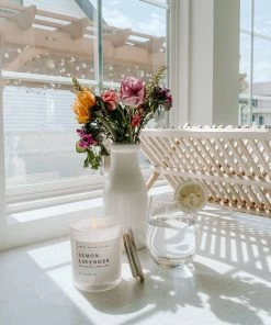 Sweet Water Decor CANDLES + REEDS Lemon Lavender Soy Candle - White Jar - 11 Oz