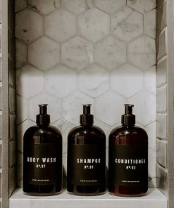 Sweet Water Decor 16oz Amber Plastic Bath + Shower Dispenser Set Of 3 - Black Label SOAP DISPENSERS