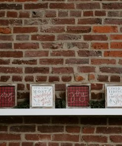 SWEET WATER DECOR WOOD + METAL SIGNS Joy Plaid Wood Sign 8x8