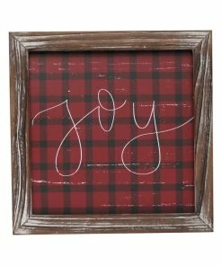SWEET WATER DECOR WOOD + METAL SIGNS Joy Plaid Wood Sign 8x8