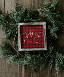 SWEET WATER DECOR WOOD + METAL SIGNS Joy Plaid Wood Sign 8x8