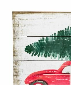 SWEET WATER DECOR Merry Christmas Shiplap Wood Sign With Tree And Car 18x18