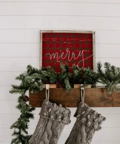 SWEET WATER DECOR Merry Plaid Wood Sign 18x18"