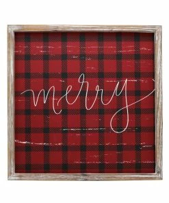 SWEET WATER DECOR Merry Plaid Wood Sign 18x18"