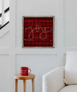 SWEET WATER DECOR Joy Plaid Wood Sign 18x18