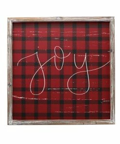 SWEET WATER DECOR Joy Plaid Wood Sign 18x18"