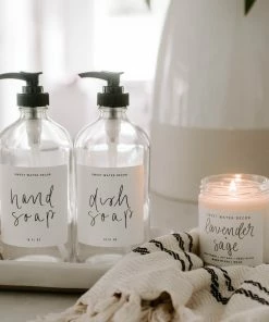 Sweet Water Decor SOAP DISPENSERS 16oz Clear Glass Countertop Dispenser Set Of 2 - White Label