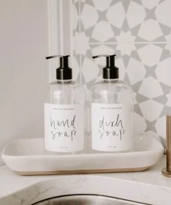 Sweet Water Decor 16oz Clear Plastic Countertop Dispenser Set Of 2 - White Label SOAP DISPENSERS