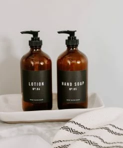 Sweet Water Decor SOAP DISPENSERS 16oz Amber Glass Countertop Dispenser Set Of 2 - Black Label