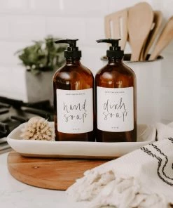 Sweet Water Decor 16oz Amber Glass Countertop Dispenser Set Of 2 - White Label