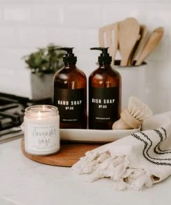 Sweet Water Decor SOAP DISPENSERS 16oz Amber Glass Countertop Dispenser Set Of 2 - Black Label